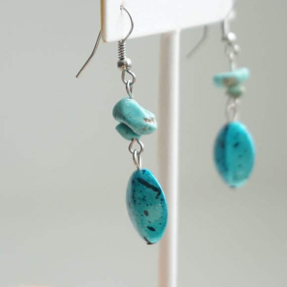 Turquoise Bead Drop Dangle Earrings - Picture 2 of 4